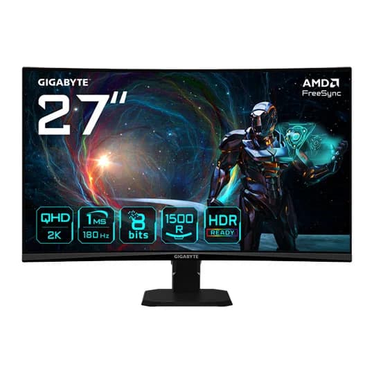 Gigabyte 27" GS27QCA 2560x1440 QHD VA 180Hz 1ms AMD FreeSync Widescreen Curved 1500R Gaming Monitor