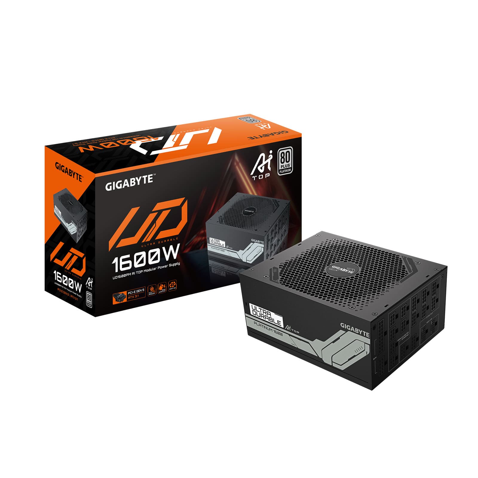 Gigabyte UD1600PM PG5 AI TOP Platinum 1600W Modular PCIe 5.0 Power Supply - Black - GP-UD1600PM PG5