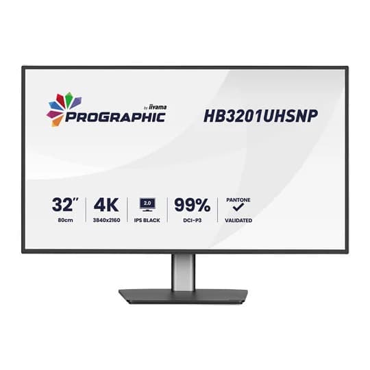 iiyama ProGraphic HB3201UHSNP-B1 31.5" 4K Ultra HD IPS Black 60Hz 4ms USB-C Height Adjustable Monitor with Speakers - Matte Black