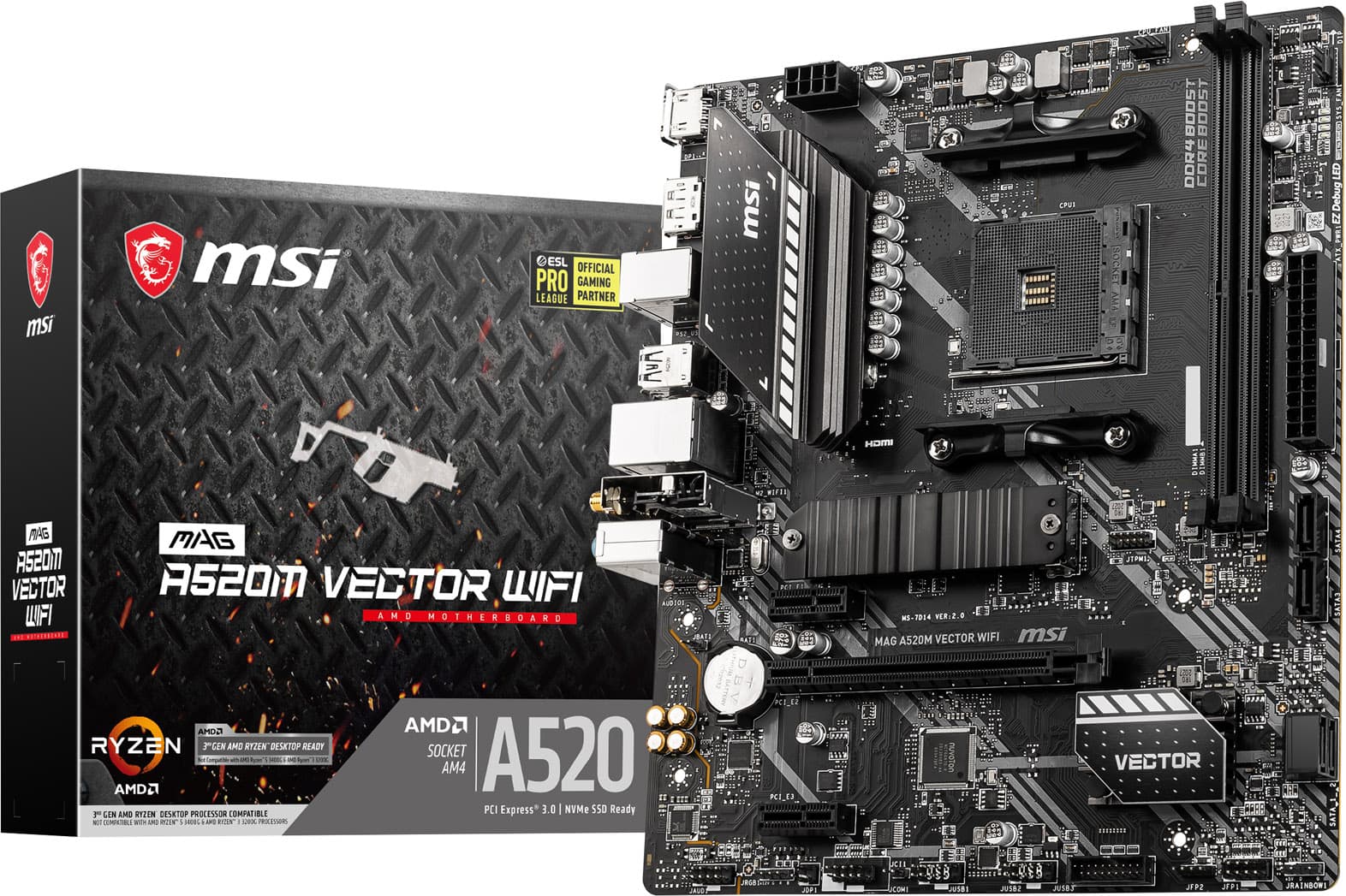MSI MAG A520M VECTOR WIFI AMD Ryzen DDR4 M-ATX Motherboard - Socket AM4