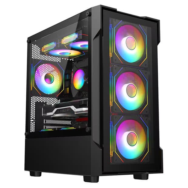 CiT Bolt Black Micro-ATX Gaming Case with 4 x 120mm ARGB Infinity Fans + 30pc Tint Tempered Glass