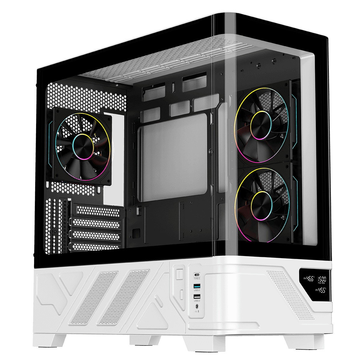 Powercool Arctic White Micro ATX Gaming Case with Tempered Glass and 3 PWM ARGB Fans
