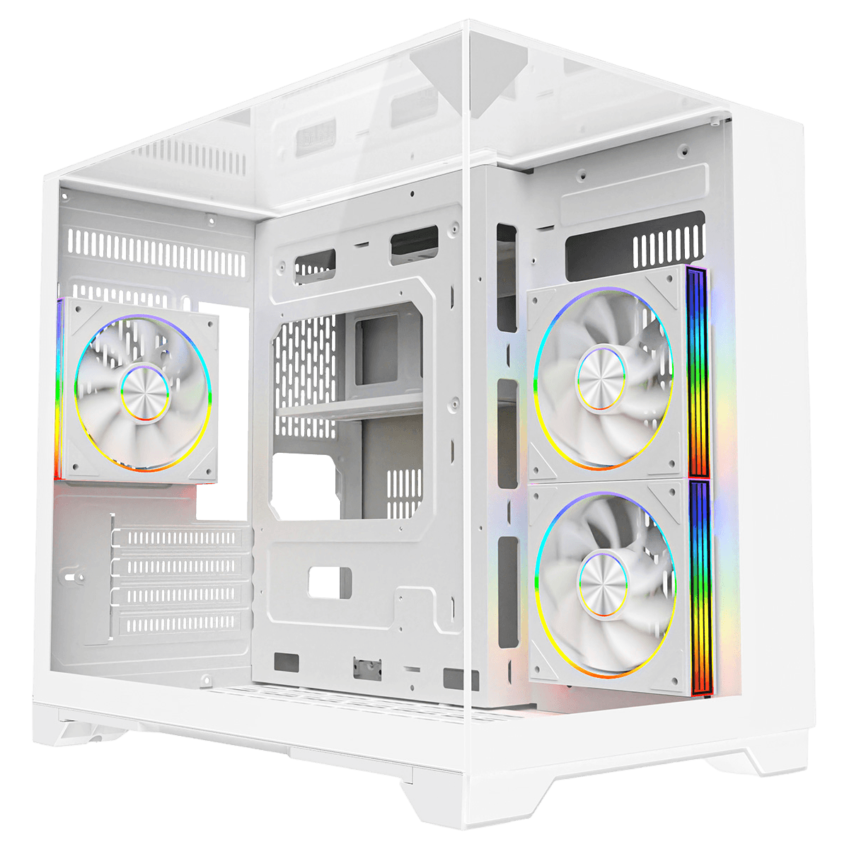 Powercool Atom White mATX Gaming Case Dual Chamber With 3 x Tempered Glass Panels With 3 x CiT Saturn PWM ARGB Fans and 6 Port PWM Hub