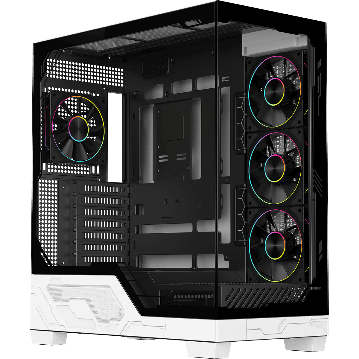Powercool Ultra White ATX Gaming Case With Black Interior Tempered Glass Panels With 4 x PWM ARGB Fans and 9 Port PWM Hub Included