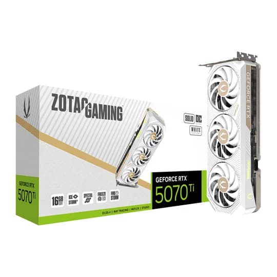ZOTAC GAMING GeForce RTX 5070 Ti SOLID Core OC White Ed 16GB GDDR7 Graphics Card - ZT-B50710Q2-10P