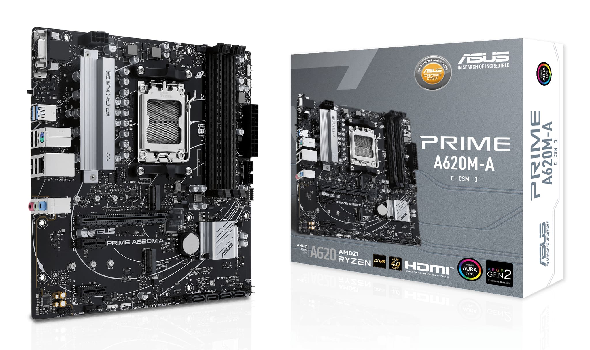 Asus PRIME A620M-A-CSM AMD Ryzen AM5 Micro ATX Motherboard - 90MB1F10-M0EAYC