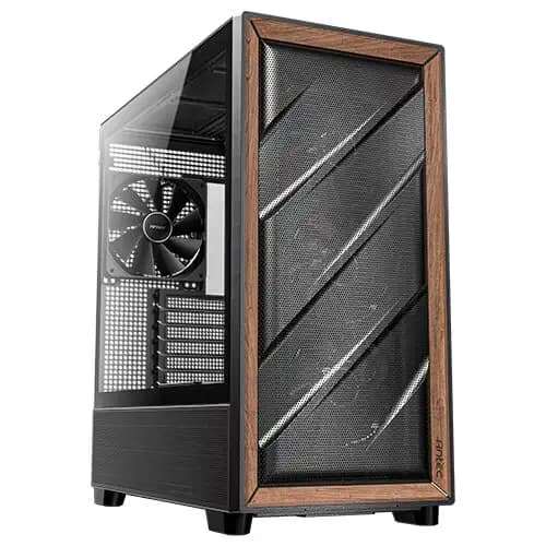 Antec FLUX Mid Tower PC Case - Tempered Glass, Front mesh Black/Wood, 4x 120mm / 1x 140mm fans, E-ATX - 0-761345-10133-2