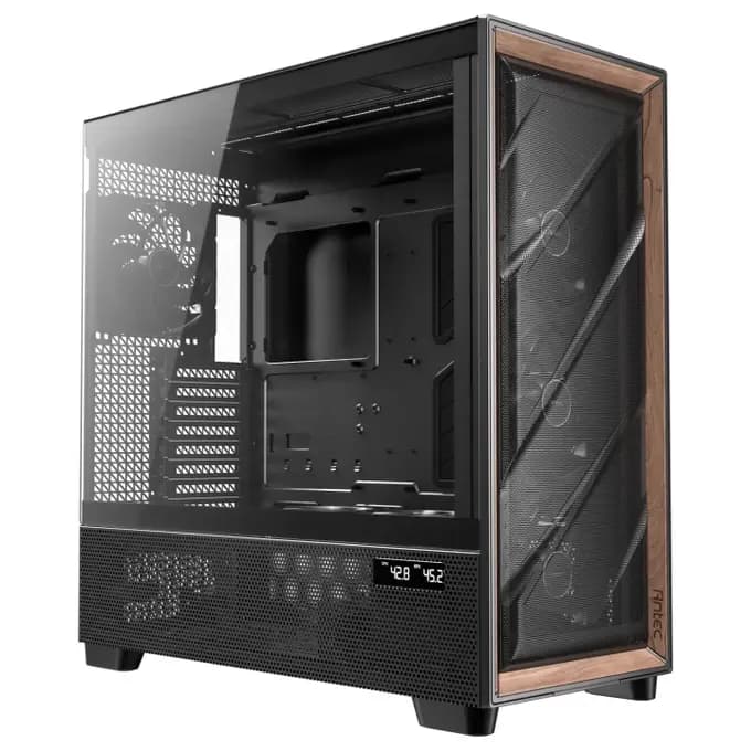 Antec Flux PRO Full Tower Tempered Glass, Black/Wood, 6x Fans, E-ATX/ATX/mATX/mITX Compatible - Black