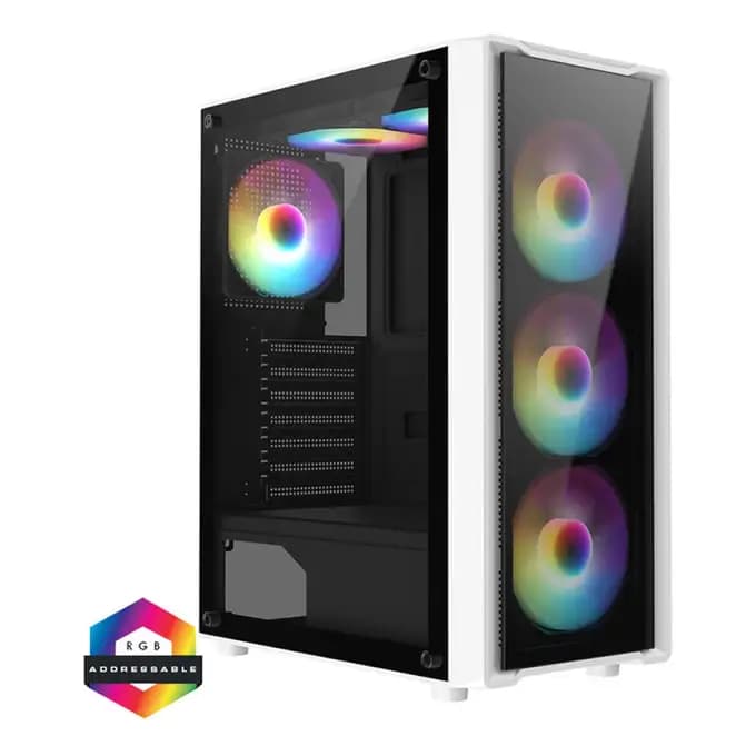 CiT Blade White Tempered Glass ATX Gaming Case with 6 x Inner-Ring ARGB Fans and 6-Port Hub - CIT-BLADE-W
