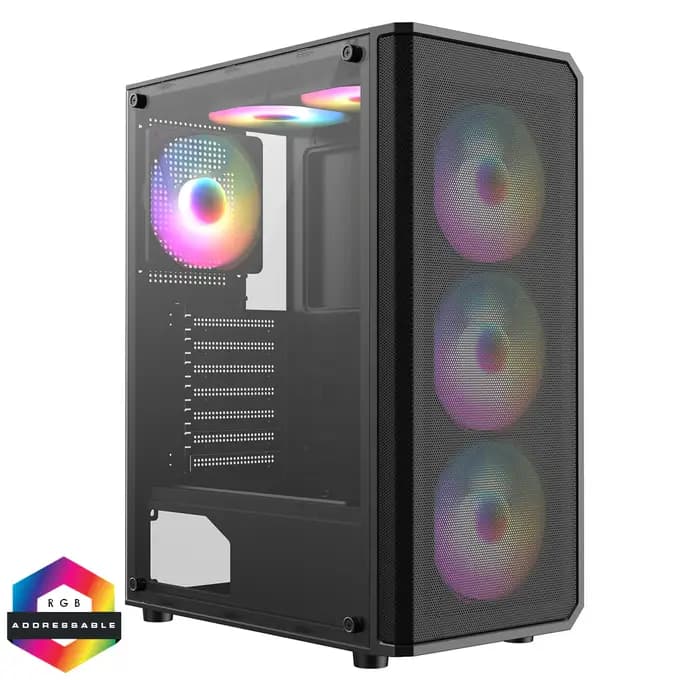 CiT Delta ATX ARGB Mesh Tempered Glass Gaming Case - Black