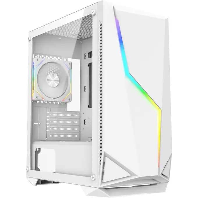 CiT Volt White Micro-ATX Gaming Case With 1 x 120mm Two-Sided Infinity ARGB Fan 1 x PWM White Fan ARGB LED Strip Included