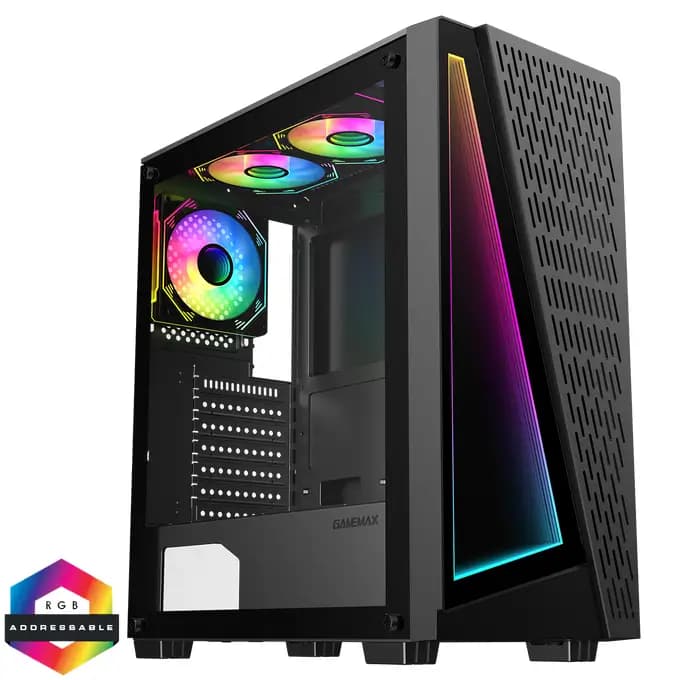 GameMax Prism Infinity ARGB Black ATX Mid-Tower Gaming PC Case with Tempered Glass Front & Side Panels – GMX-PRISM