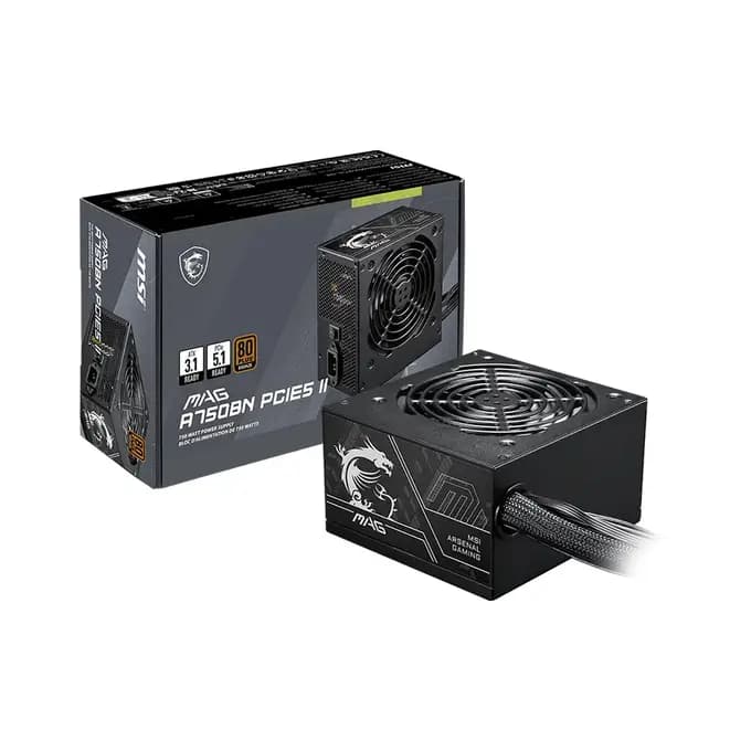 MSI MAG A750BN PCIE5 II ATX 3.1 PCIe 5.1 80+ Bronze Non Modular Power Supply - Black