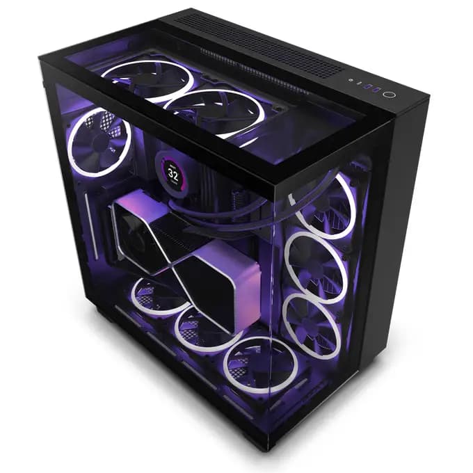 NZXT H9 Elite Dual-Chamber Tempered Glass ATX Mid-Tower Gaming PC Case - Black - CM-H91EB-01