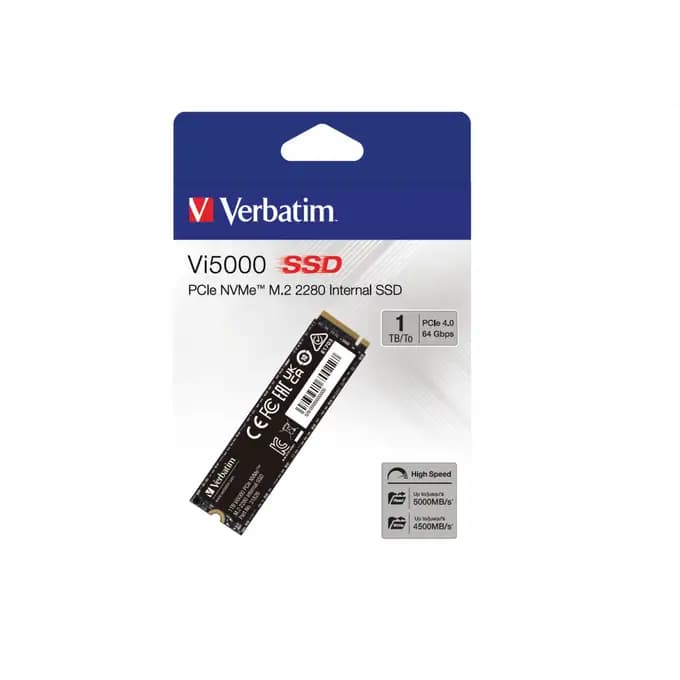 Verbatim Vi5000 1TB PCIe 4.0 NVMe SSD M.2 2280 - 31826 - Read 5000MB/s, Write 4500MB/s