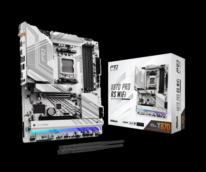 ASRock X870 Pro RS WiFi AMD Ryzen DDR5 WIFI 7 White Motherboard - 90-MXBQ00-A0UAYZ