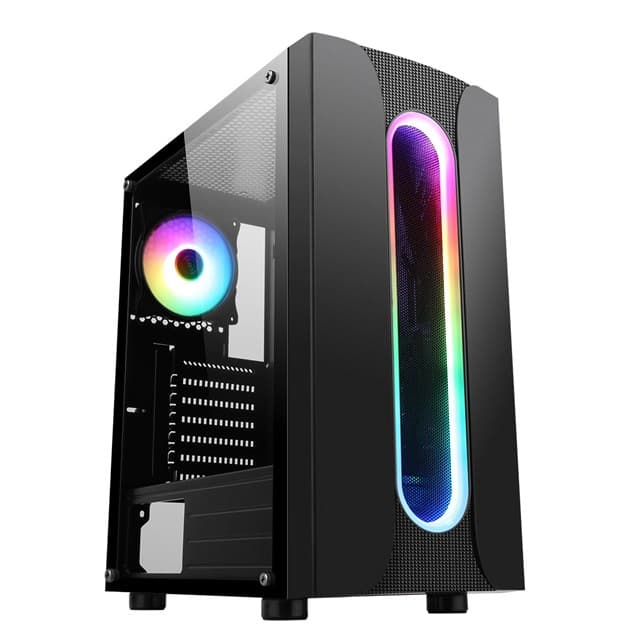 CiT Sauron Mid Tower ATX Gaming Case in Black with Tempered Glass, ARGB Front Strip, 1x ARGB Fan