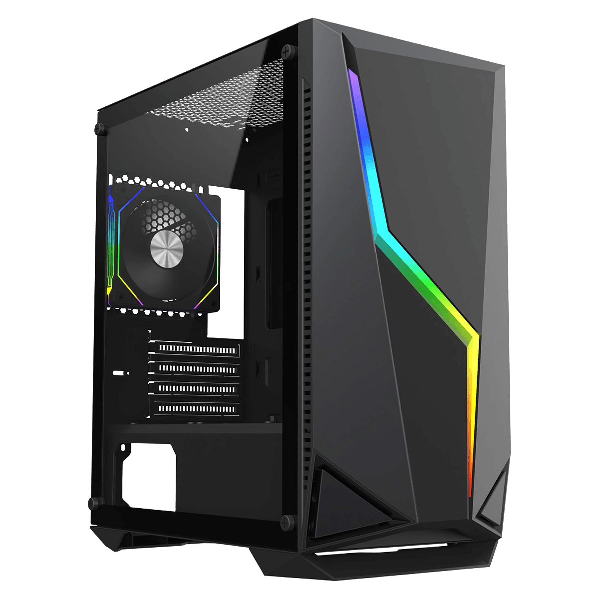 CiT Volt Black Micro-ATX Gaming Case With 1 x Eclipse 120mm Two-Sided Infinity ARGB Fan 1 x PWM Black Fan ARGB LED Strip Included