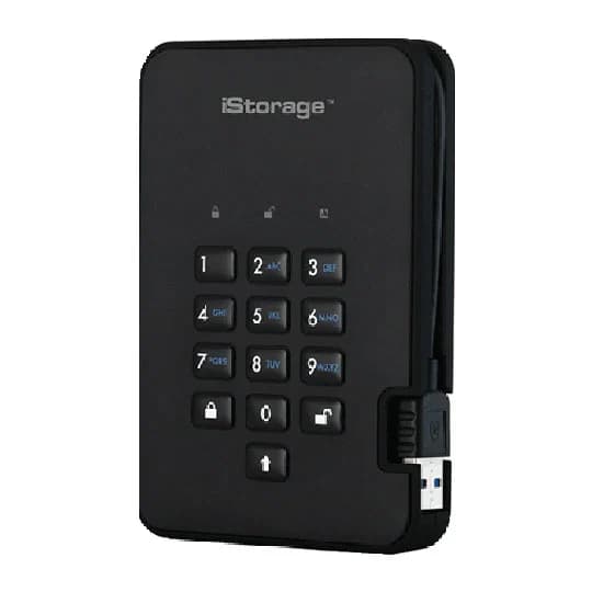 iStorage diskAshur2 (500GB) Portable Encrypted USB 3.1 Hard Drive 256-bit (Ocean Blue)