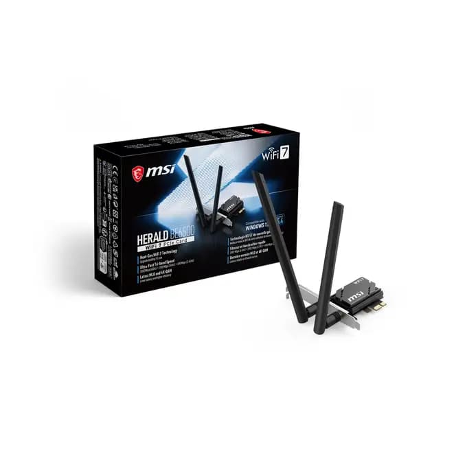 MSI HERALD BE6500 WiFi 7 PCIe Wireless Adapter Card with Bluetooth 5.4 and 5.8Gbps Speeds