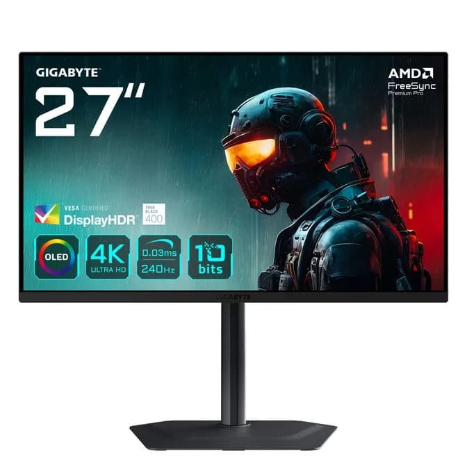 Gigabyte 27" MO27U2 OLED 3840x2160 4K UHD 240Hz 0.03ms FreeSync Premium Pro HDMI 2.1 Widescreen Gaming Monitor