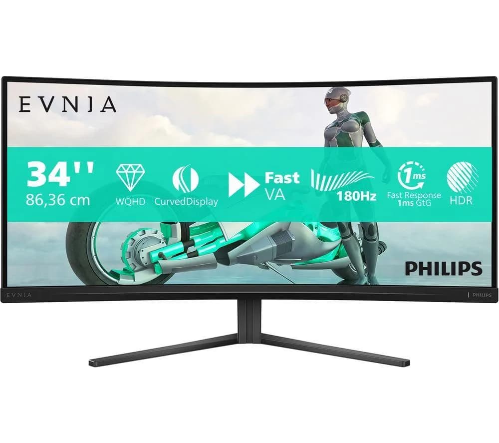 PHILIPS Evnia 34M2C3500L/00 Wide Quad HD 34" Curved VA LCD Gaming Monitor - Charcoal, Black,Silver/Grey