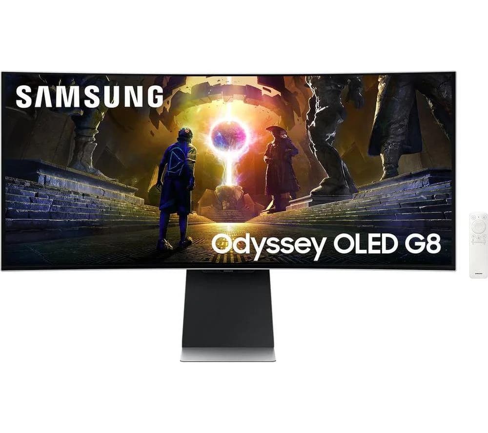 SAMSUNG Odyssey G8 LS34DG850SUXXU Quad HD 34" Curved QD-OLED Smart Gaming Monitor - Silver, Silver/Grey