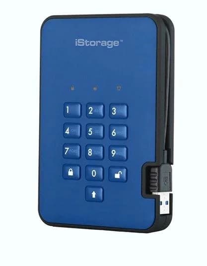 iStorage diskAshur2 (4000GB) Solid State Drive USB 3.1 Encrypted 256-bit (Ocean Blue)