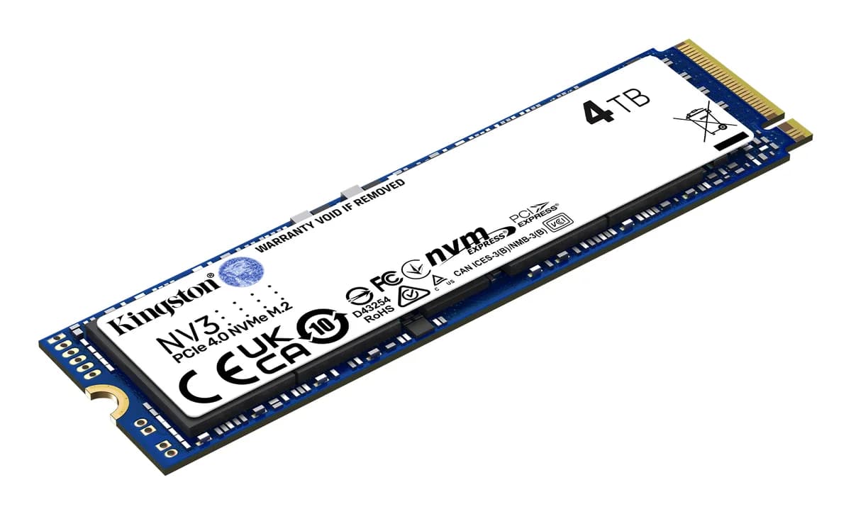 Kingston NV3 PCIe 4.0 NVMe SSD 4TB M.2 2280 - SNV3S/4000G - Read 6000MB/s, Write 5000MB/s