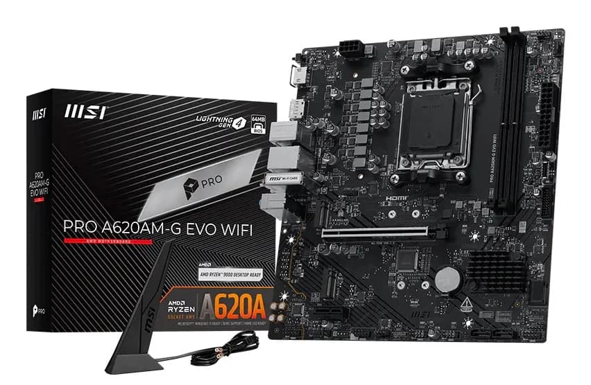 MSI PRO A620AM-G EVO WIFI 6E AMD AM5 DDR5 PCIe 4.0 2.5G LAN Micro-ATX Motherboard