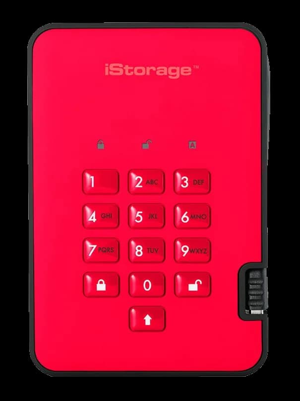 iStorage diskAshur2 (1000GB) Portable Encrypted USB 3.1 Hard Drive 256-bit (Fiery Red)