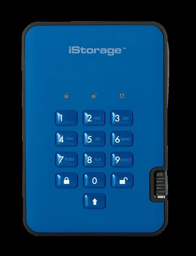 iStorage diskAshur2 (512GB) Solid State Drive USB 3.1 Encrypted 256-bit (Ocean Blue)