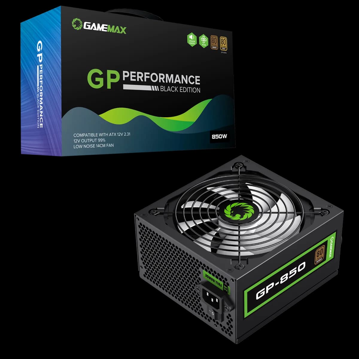 GameMax GP850 850W 80 PLUS Bronze Certified ATX Power Supply in Black