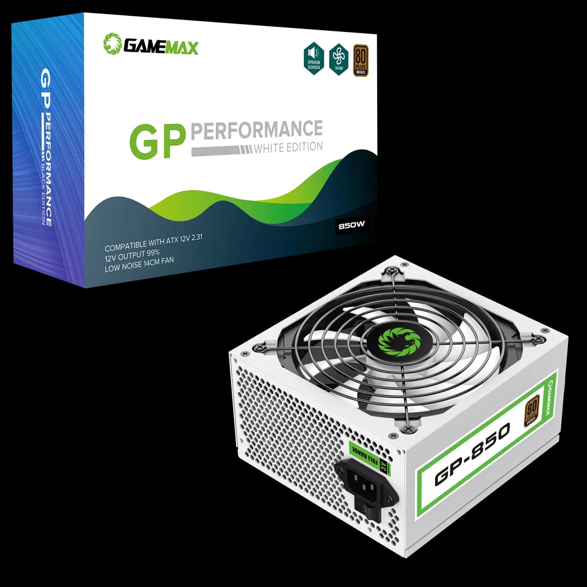GameMax GP850 White 850W 80 PLUS Bronze Certified ATX Power Supply in White