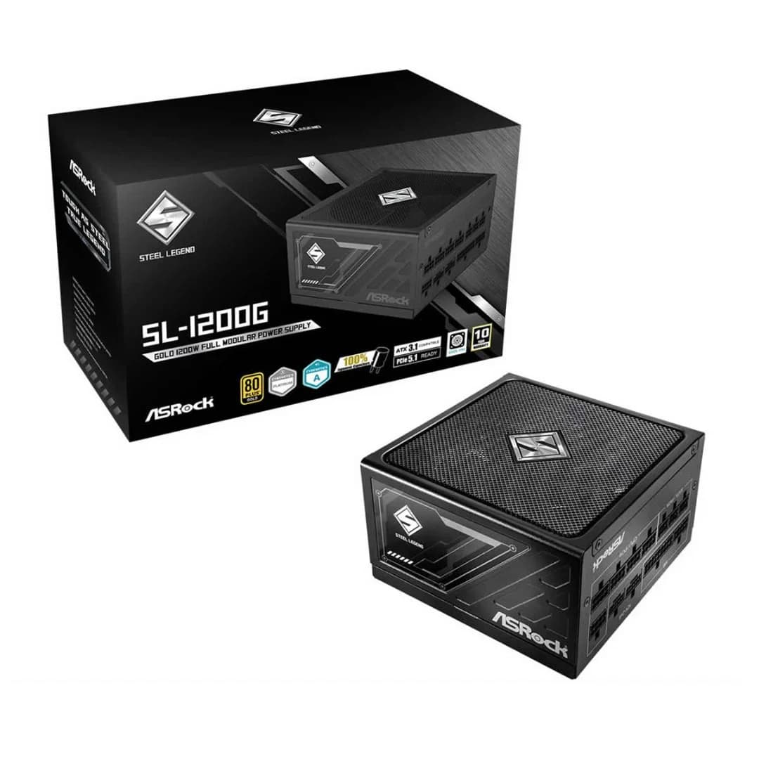 ASRock Steel Legend SL-1200G Gold ATX 3.1 PSU - 1200W Power Supply PCIe 5.1 Fully-Mod