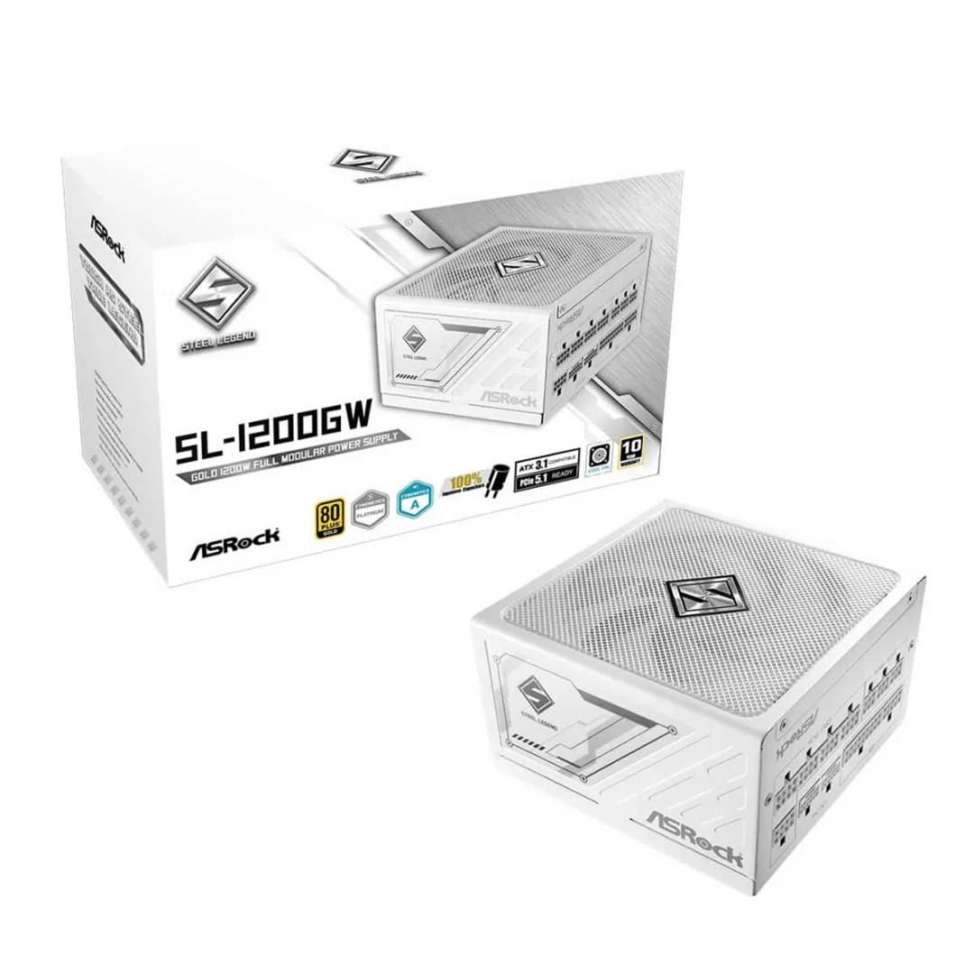 ASRock Steel Legend SL-1200G Gold ATX 3.1 White PSU - 1200W Power Supply PCIe 5.1 Fully-Mod