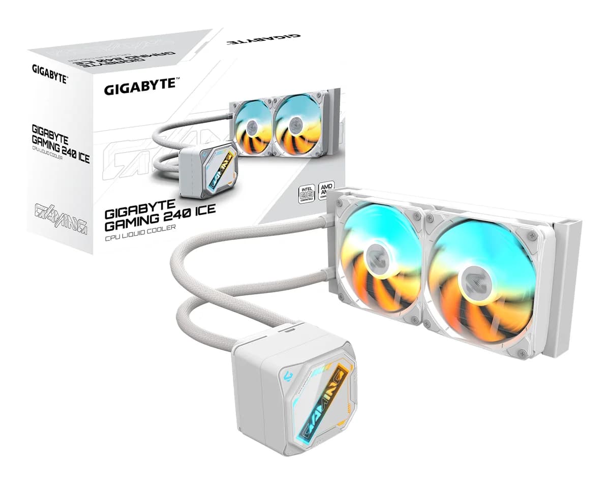 Gigabyte GAMING 240 All-in-One Liquid CPU Cooler with 240mm Radiator, Dual ARGB PWM Fans & High-Performance Pump - White - GP-GIGABYTE GME 240I
