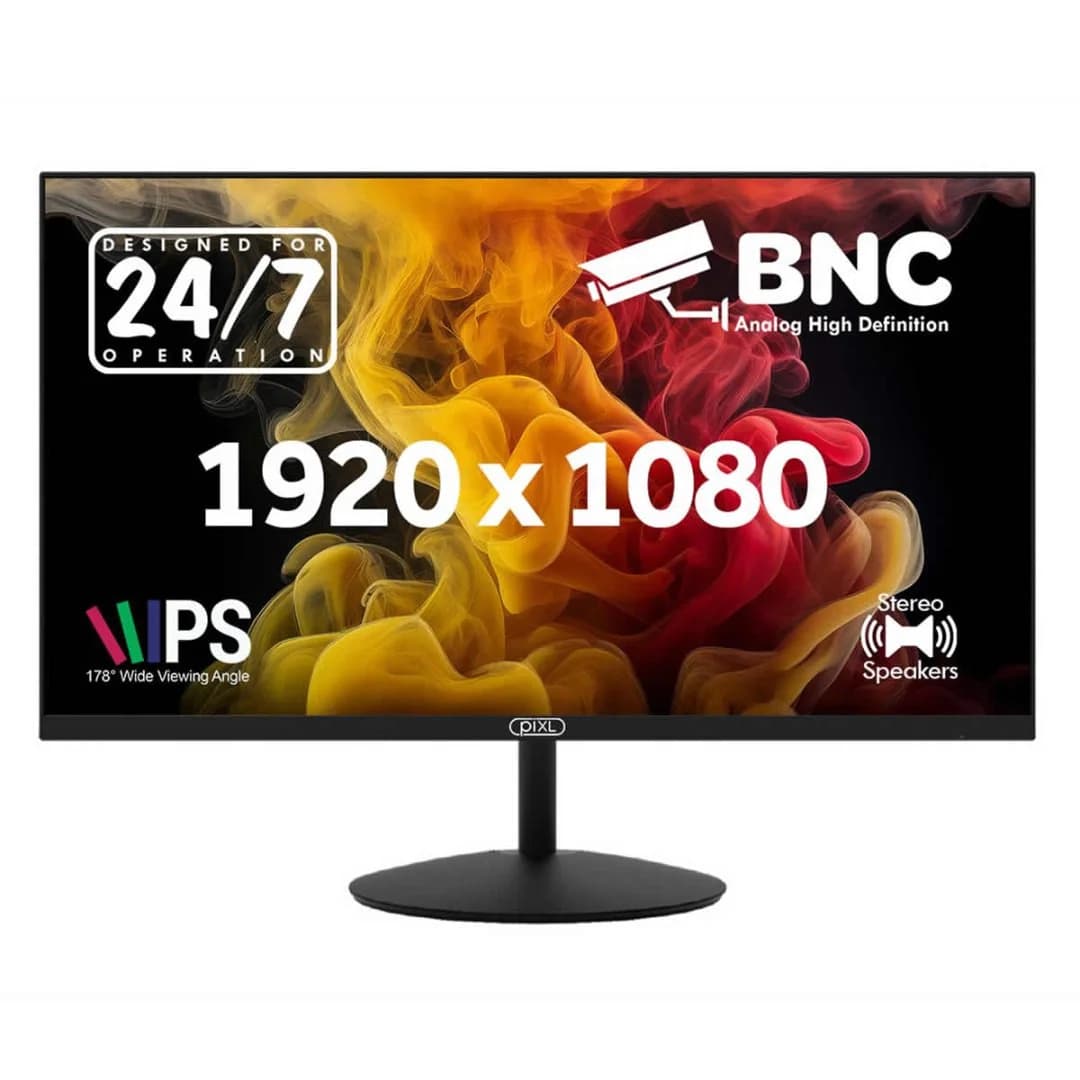 piXL 24Inch 1080p CCTV IPS Monitor - BNC/HDMI/VGA - 24/7 Energy Saving (24IVHBS)