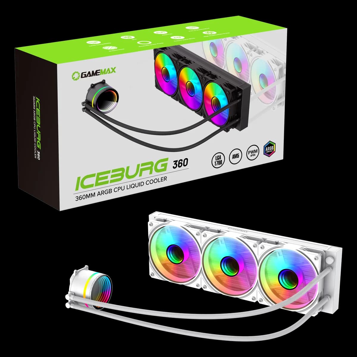 GameMax Iceburg 360mm ARGB AiO Liquid CPU Cooler in White