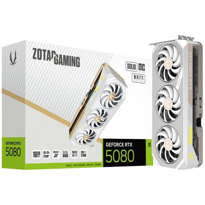 Zotac GeForce RTX 5080 Solid OC White 16GB GDDR7 PCI-Express Graphics Card