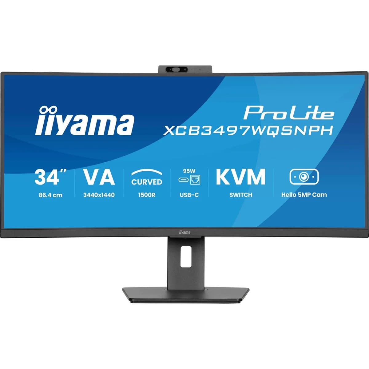 iiyama ProLite XCB3497WQSNPH 34" VA UltraWide Quad HD USB-C KVM Height-Adjustable Curved Monitor